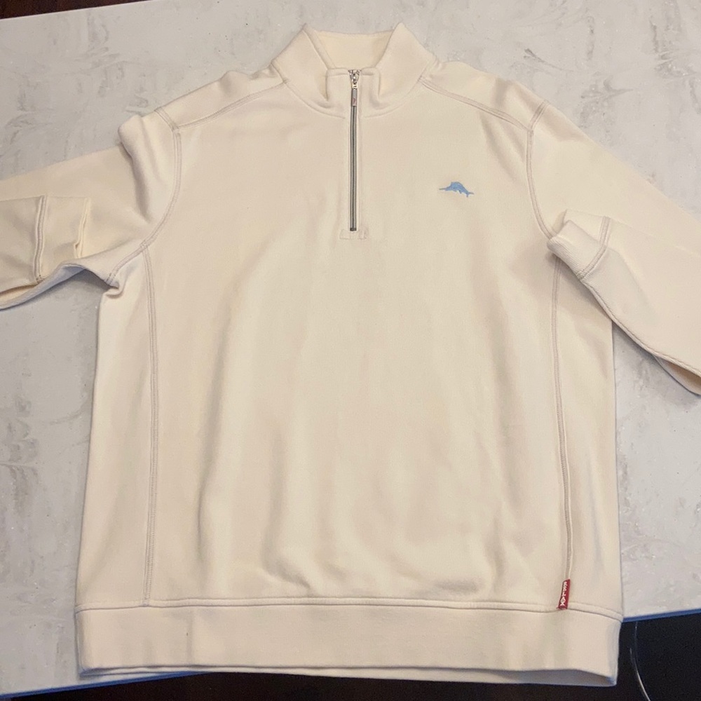 Cream Quarter zip Tommy Bahama sweater